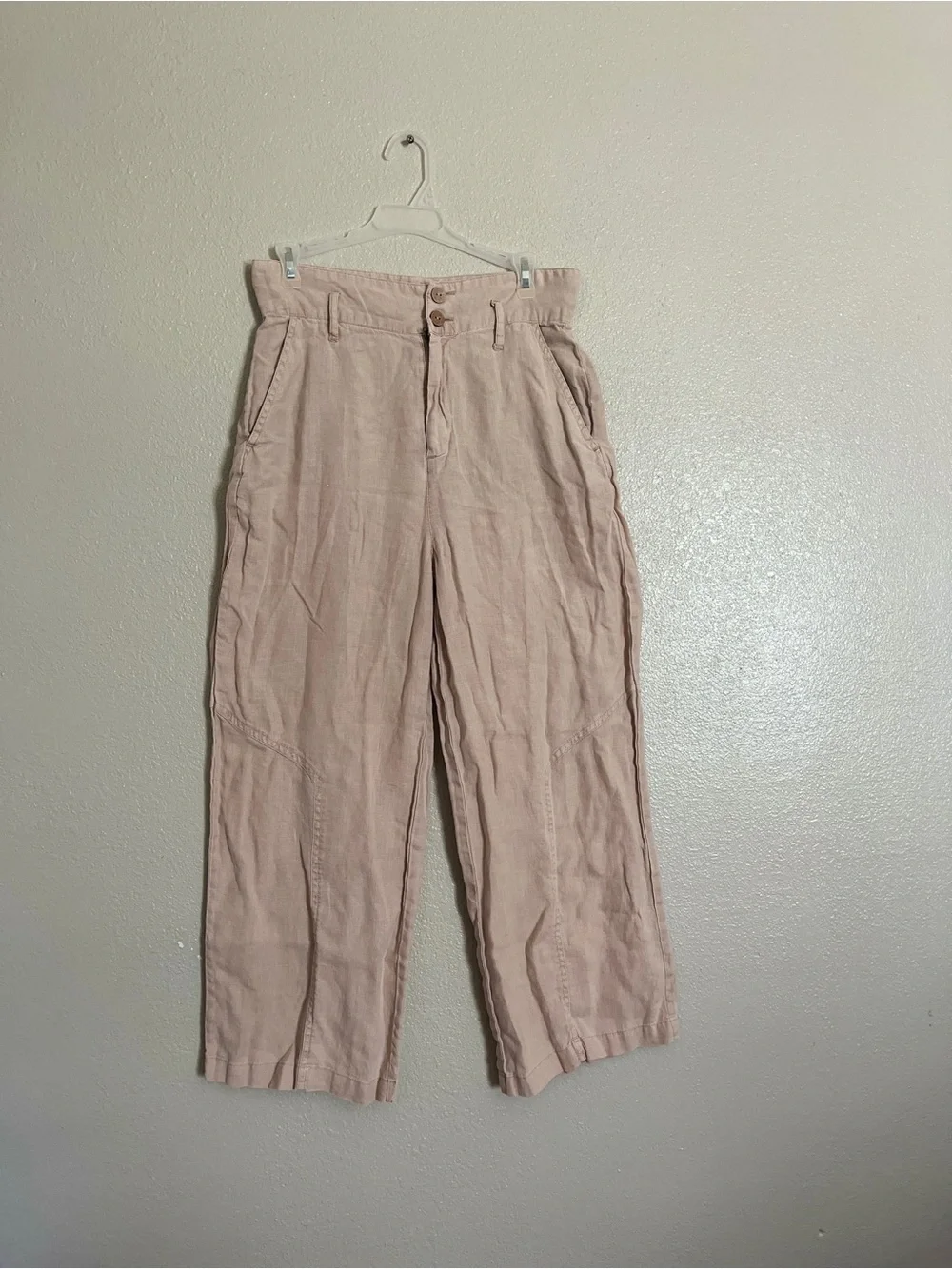 Nicole Miller 100% linen women’s Linen-Blend Chinos in Pale Pink - Picture 1 of 8